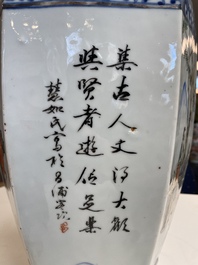 A Chinese hexagonal qianjiang cai vase, signed Hui Ru Shi 慧如氏, dated 1910