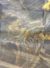 Yu Zhiding 禹之鼎 (1647-1716): 'Shoulao meets female deities', gold and silver ink on indigo paper, dated 1696