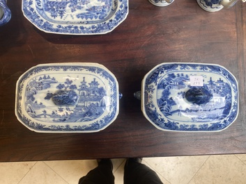 A pair of Chinese blue and white miniature chocolate jugs and three tureens, Qianlong