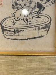 Pu Xinyu 溥心畲 (1896-1963): 'Chat et lapin' et Wu Xizeng 吳熙曾 (1904-1972): 'Paysage', encre et couleur sur papier