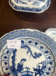Groupe de six pi&egrave;ces en porcelaine de Chine bleu et blanc, 18/19&egrave;me