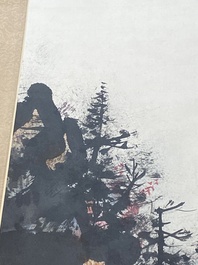 Li Xiongcai 黎雄才 (1910-2001): 'Paysage', encre et couleur sur papier, dat&eacute;e 1993