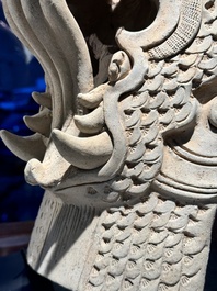 A Chinese pottery dragon head architectural tile, Song/Jin