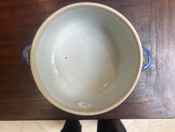 A pair of Chinese blue and white miniature chocolate jugs and three tureens, Qianlong