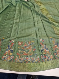 A Chinese embroidered silk 'dragon and phoenix' skirt and a wallet pouch, 18/19th C.
