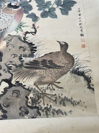 Tian Shiguang 田世光 (1916-1999): 'Oiseaux et fleurs', encre et couleur sur papier