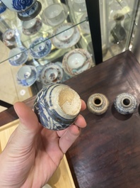 Four Annamese or Vietnamese blue and white covered boxes and four jarlets, Hoi An shipwreck, 15/16th C.