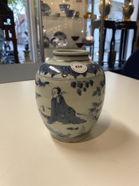 Een Chinese blauw-witte vaas met een geleerde, Ming