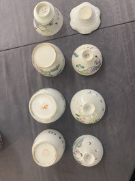 Collection vari&eacute;e de 15 pi&egrave;ces en porcelaine de Chine qianjiang cai, famille rose et verte, 19/20&egrave;me