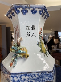 A Chinese hexagonal qianjiang cai vase, signed Hui Ru Shi 慧如氏, dated 1910