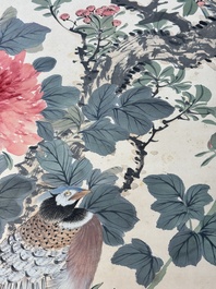 Tian Shiguang 田世光 (1916-1999): 'Oiseaux et fleurs', encre et couleur sur papier