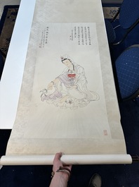 Mei Lanfang 梅蘭芳 (1894-1961): 'Bodhisattva' and Ma Jin 馬晉 (1900-1970): 'Calligraphy', ink and colour on paper, dated 1948