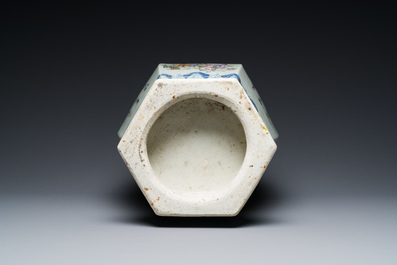 A Chinese hexagonal qianjiang cai vase, signed Hui Ru Shi 慧如氏, dated 1910