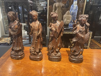 Eight Chinese wooden sculptures of female deities, 19th C.