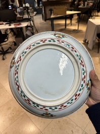 A Chinese wucai dish with stylized floral design, Kangxi