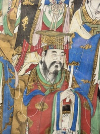 Ecole chinoise: 'Divinit&eacute;s au ciel', encre et couleur sur soie, Qing