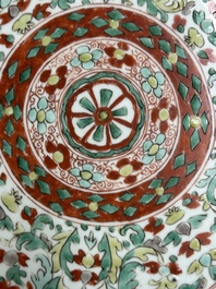 A Chinese wucai dish with stylized floral design, Kangxi