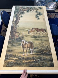 Chang Zenhao 常曾灏: 'Horses', ink and colour on silk, dated 1952
