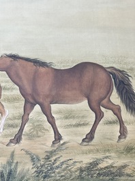 Chang Zenhao 常曾灏: 'Horses', ink and colour on silk, dated 1952
