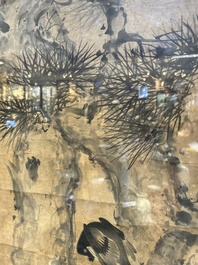 Hui Qishan 讳齐善: 'Pine tree with magpies', ink on paper, 19th C.