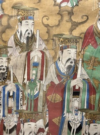 Ecole chinoise: 'Divinit&eacute;s au ciel', encre et couleur sur soie, Qing