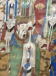 Ecole chinoise: 'Divinit&eacute;s au ciel', encre et couleur sur soie, Qing