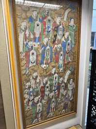Ecole chinoise: 'Divinit&eacute;s au ciel', encre et couleur sur soie, Qing