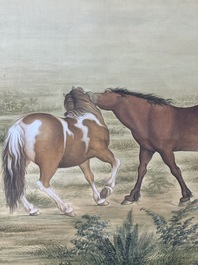 Chang Zenhao 常曾灏: 'Horses', ink and colour on silk, dated 1952