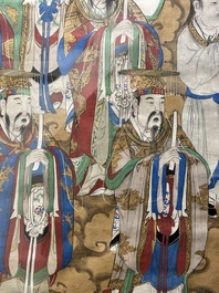 Ecole chinoise: 'Divinit&eacute;s au ciel', encre et couleur sur soie, Qing