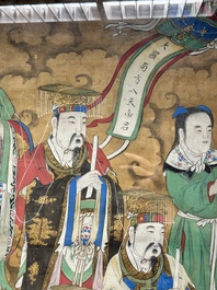 Ecole chinoise: 'Divinit&eacute;s au ciel', encre et couleur sur soie, Qing