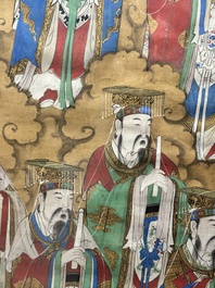 Ecole chinoise: 'Divinit&eacute;s au ciel', encre et couleur sur soie, Qing