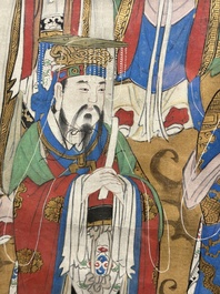 Ecole chinoise: 'Divinit&eacute;s au ciel', encre et couleur sur soie, Qing