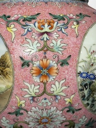 A Chinese famille rose pink-ground 'European scene' vase , 20th C.