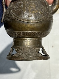 A Chinese bronze 'gu' vase and a bronze ewer and cover for the Islamic market, Ming
