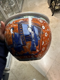 A Chinese English-decorated blue and white scroll pot, Kangxi