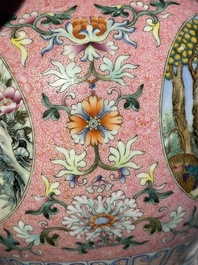 A Chinese famille rose pink-ground 'European scene' vase , 20th C.