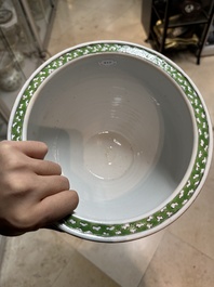 A Chinese English-decorated blue and white scroll pot, Kangxi