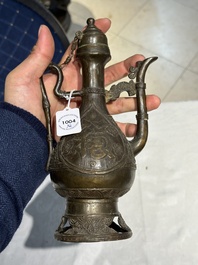 A Chinese bronze 'gu' vase and a bronze ewer and cover for the Islamic market, Ming