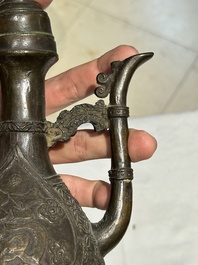 A Chinese bronze 'gu' vase and a bronze ewer and cover for the Islamic market, Ming