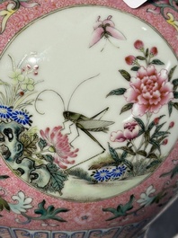 A Chinese famille rose pink-ground 'European scene' vase , 20th C.