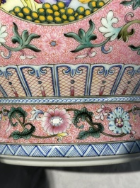 A Chinese famille rose pink-ground 'European scene' vase , 20th C.
