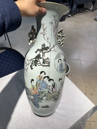 Two Chinese famille rose vases and a jardiniere, 19/20th C.