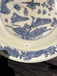 Plat en porcelaine de Chine bleu et blanc &agrave; d&eacute;cor d'oiseaux sur un &eacute;tang, Jiajing