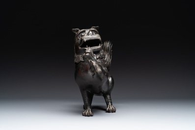 A rare and large Chinese bronze lion-form censer, Southern Song