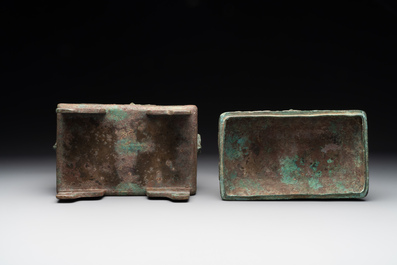 A very rare bronze food vessel and cover, 'fang xu 方盨', middle Western Zhou