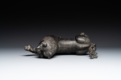 A rare and large Chinese bronze lion-form censer, Southern Song