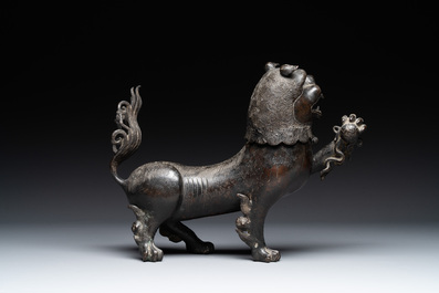 A rare and large Chinese bronze lion-form censer, Southern Song
