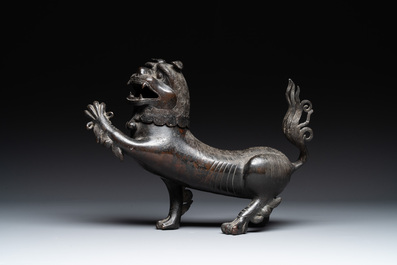 A rare and large Chinese bronze lion-form censer, Southern Song