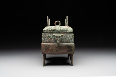A very rare bronze food vessel and cover, 'fang xu 方盨', middle Western Zhou
