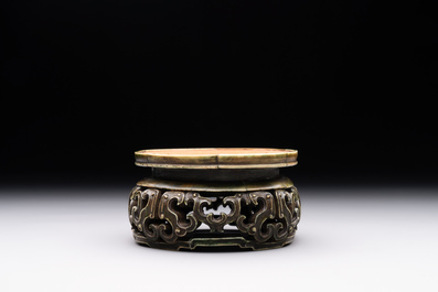 An oval Chinese imperial gold and silver filigree lidded 'dragon' box on reticulated stand and with presentation box, Qianlong mark and of the period